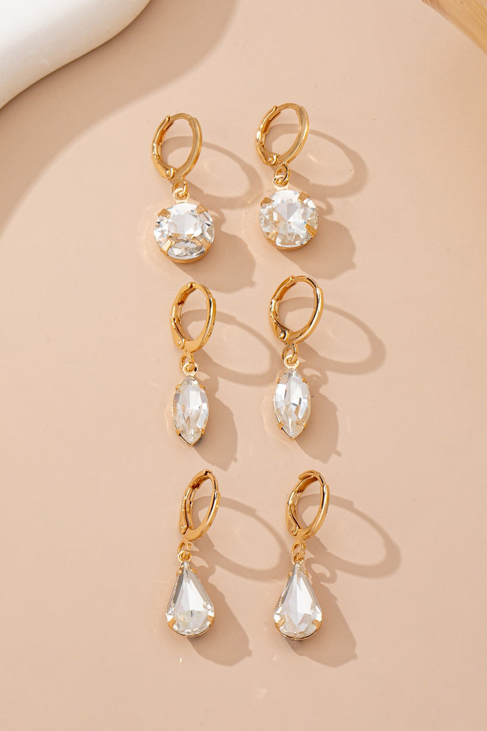 Clear Crystal Drop Huggie Earring Set | 80E61885