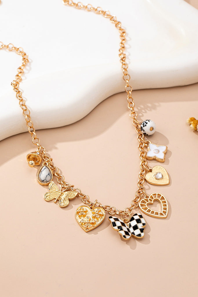Charm Necklace-Hearts & Checker Butterflies | 80N92815