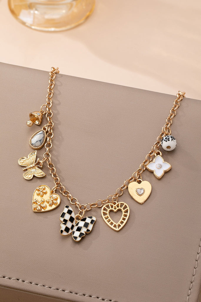 Charm Necklace-Hearts & Checker Butterflies | 80N92815