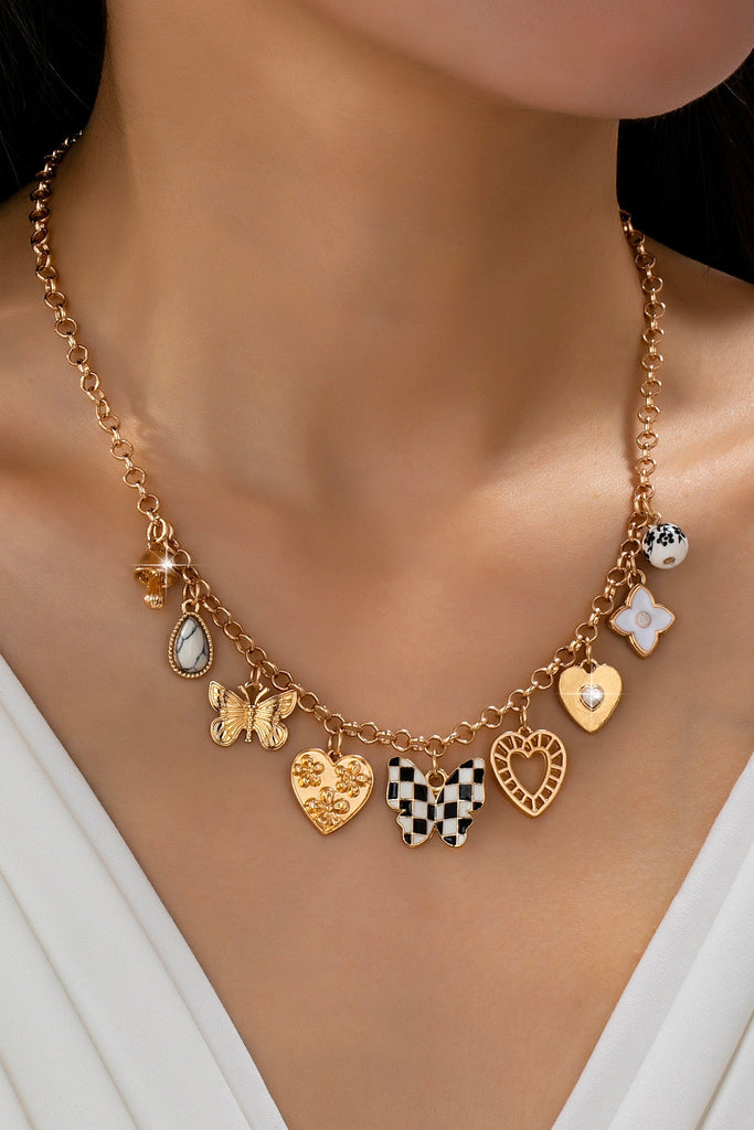 Charm Necklace-Hearts & Checker Butterflies | 80N92815