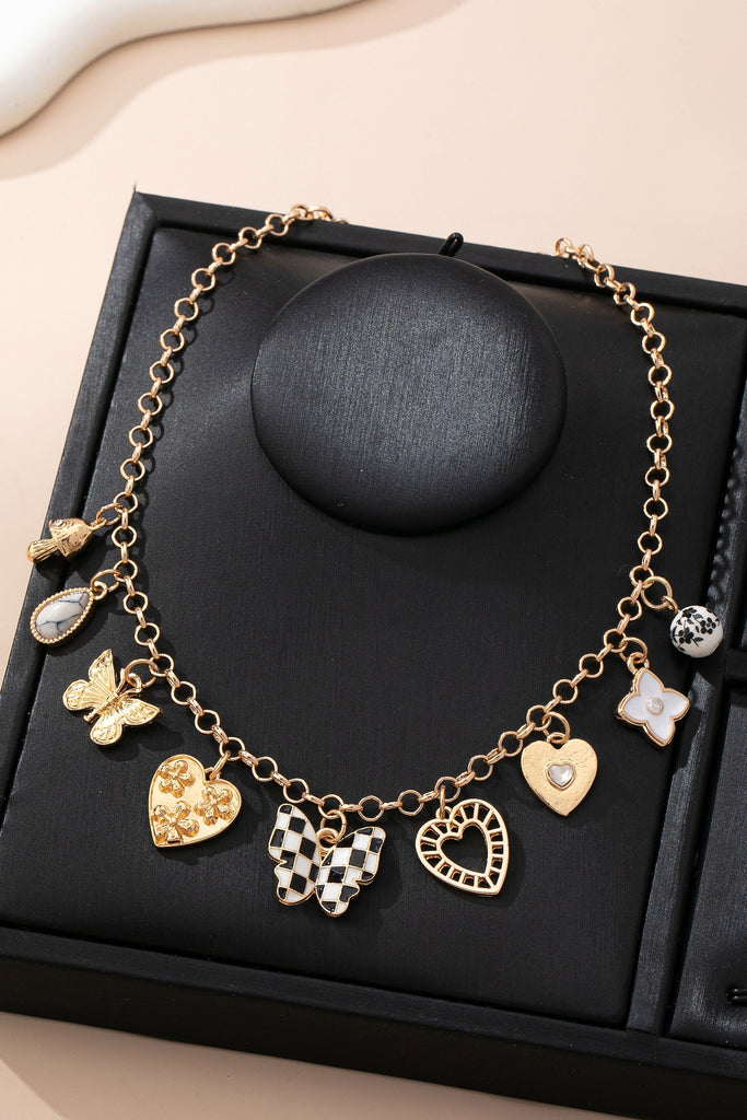 Charm Necklace-Hearts & Checker Butterflies | 80N92815