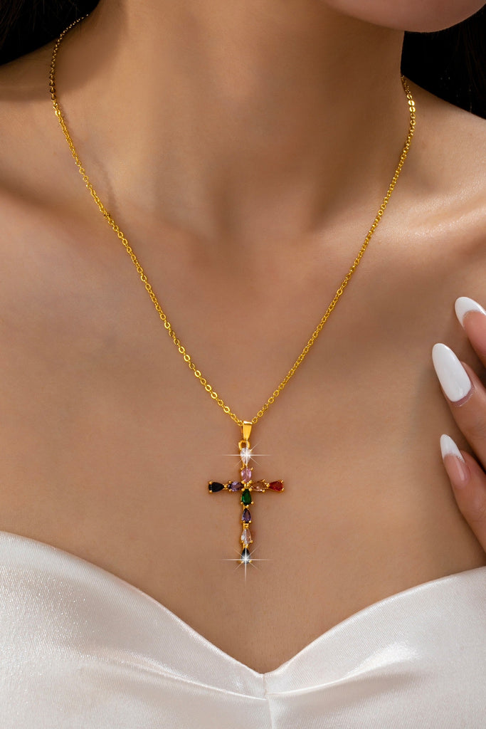 Rainbow  Crystal Cross Pendant Necklace | 80N92816