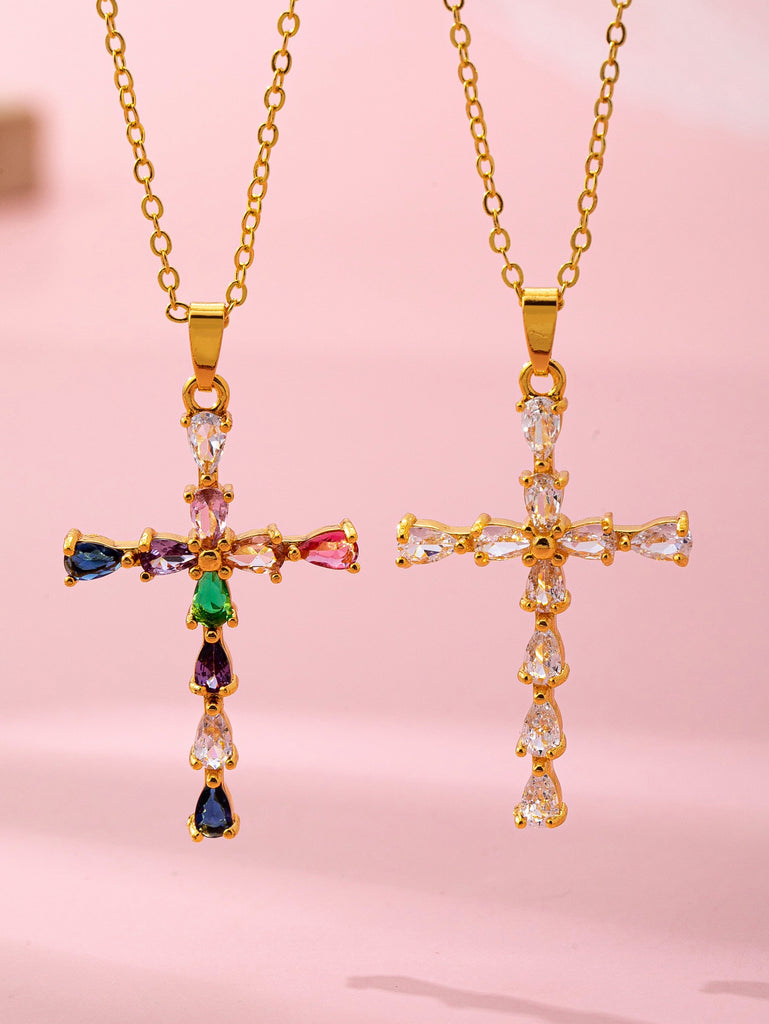 Rainbow  Crystal Cross Pendant Necklace | 80N92816