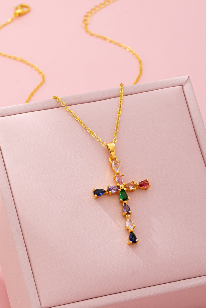Rainbow  Crystal Cross Pendant Necklace | 80N92816