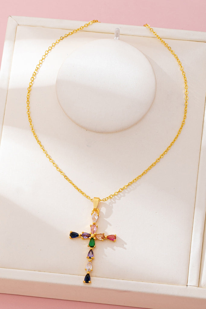 Rainbow  Crystal Cross Pendant Necklace | 80N92816