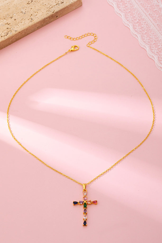 Rainbow  Crystal Cross Pendant Necklace | 80N92816