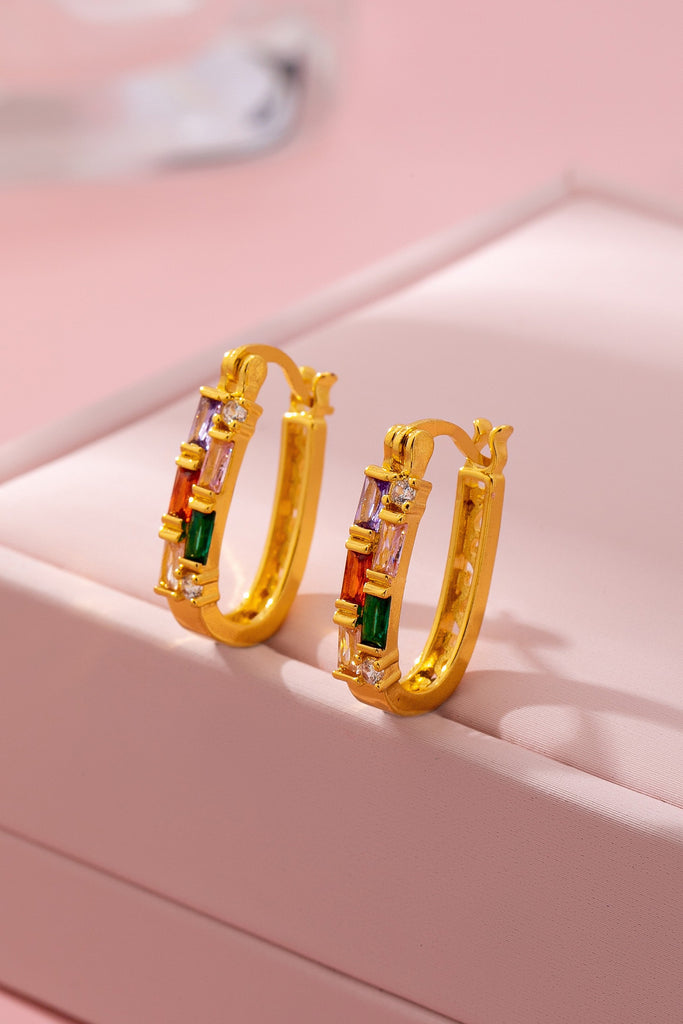 Rainbow Gemstone Bar Hoop Earrings | 80E61912
