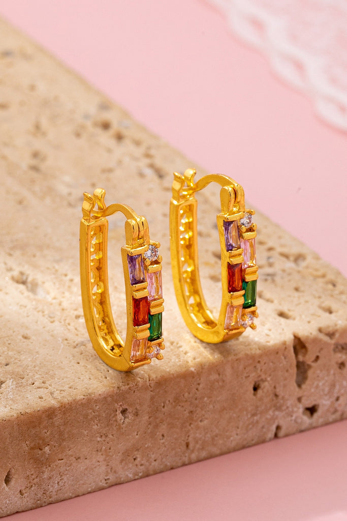 Rainbow Gemstone Bar Hoop Earrings | 80E61912