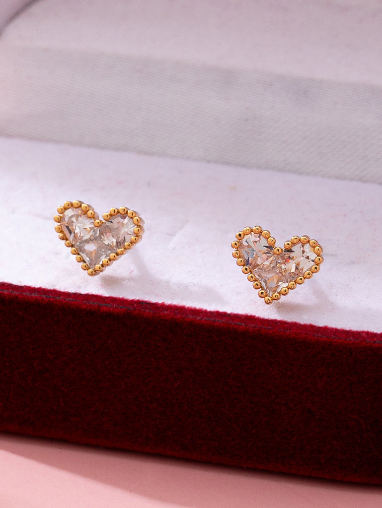 Heart Crystal Gold Bubble Stud Earrings | 80E61928