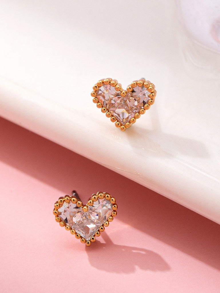 Heart Crystal Gold Bubble Stud Earrings | 80E61928