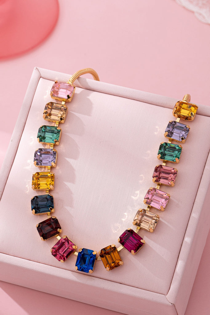Rainbow Emerald-Cut Gemstone Statement Necklace | 80N92825