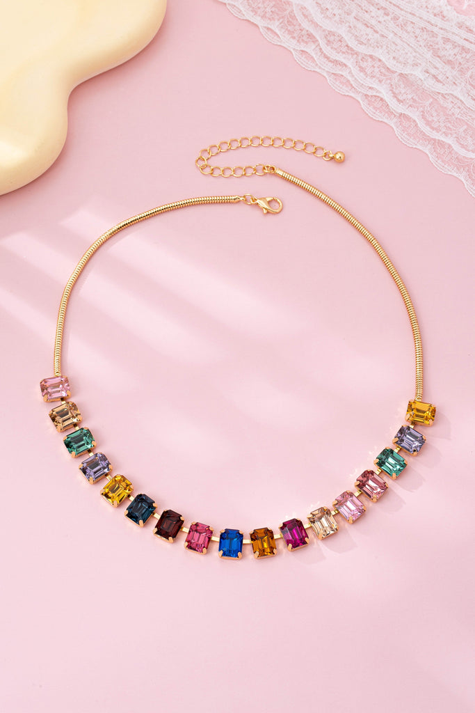 Rainbow Emerald-Cut Gemstone Statement Necklace | 80N92825