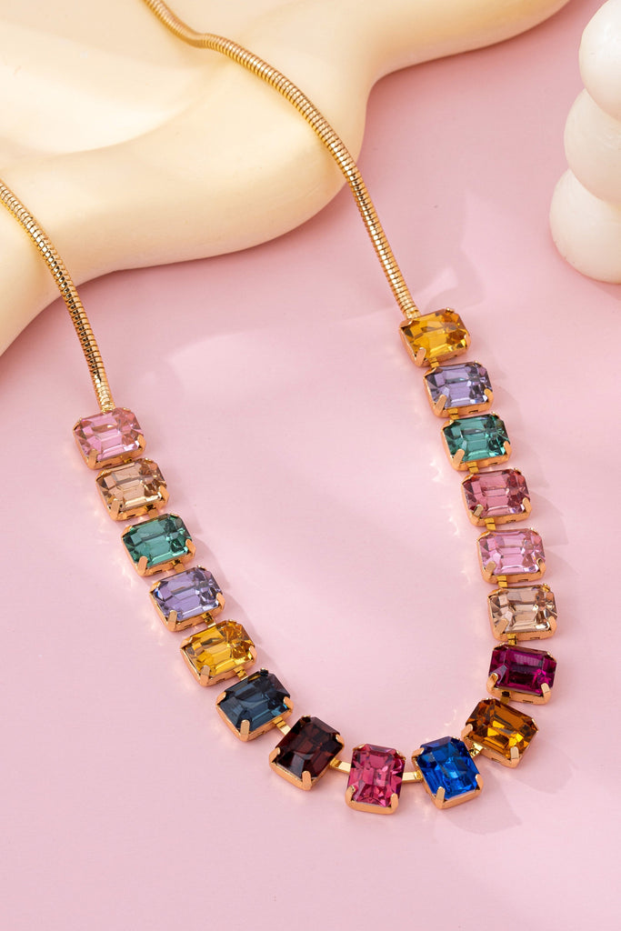 Rainbow Emerald-Cut Gemstone Statement Necklace | 80N92825