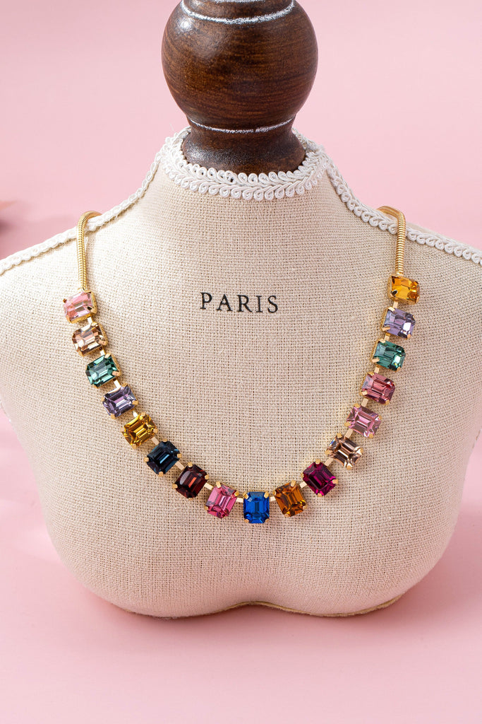 Rainbow Emerald-Cut Gemstone Statement Necklace | 80N92825