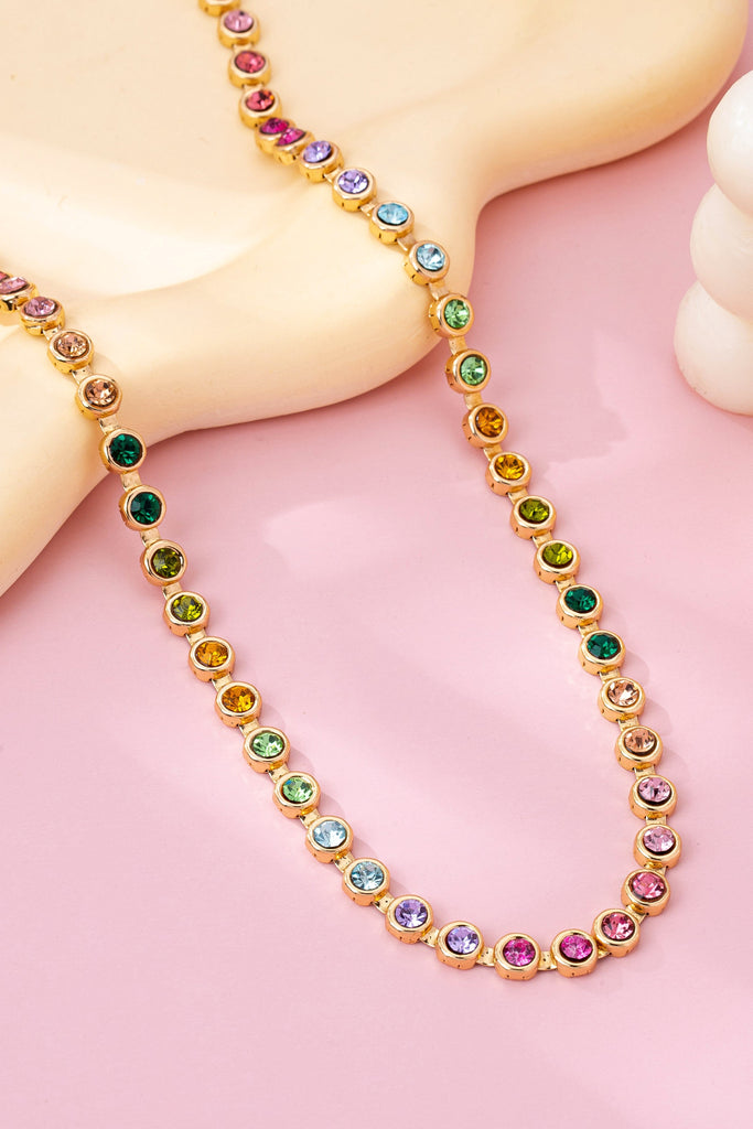 Rainbow Bezel-Set Gemstone Tennis Necklace | 80N92827