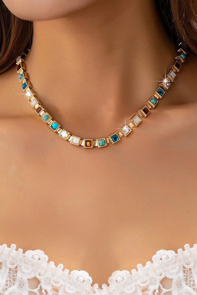 Multicolor Square Gemstone Long Necklace | 80N92826