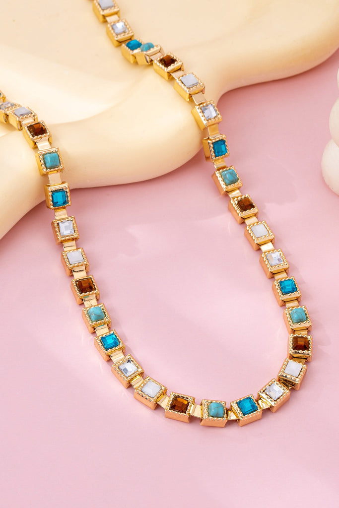 Multicolor Square Gemstone Long Necklace | 80N92826
