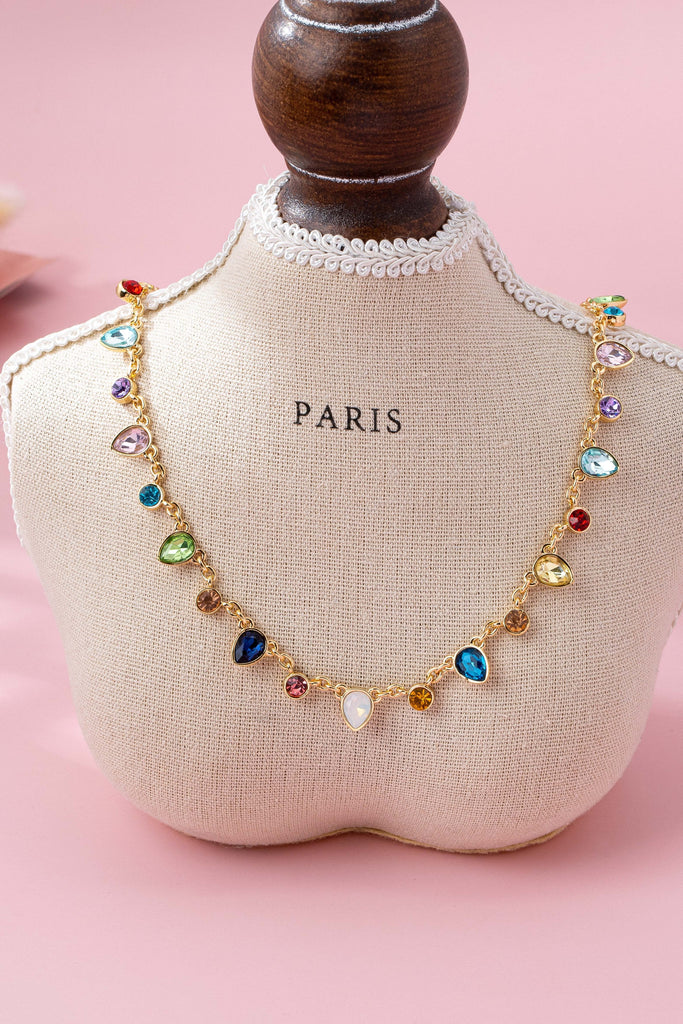 Rainbow Teardrop Gemstone Charm Necklace | 80N92832