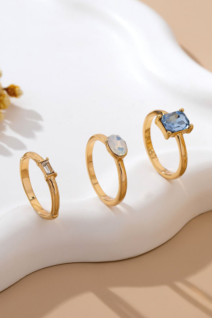 Aquamarine & Moonstone Triple Band Ring Set | 80R230