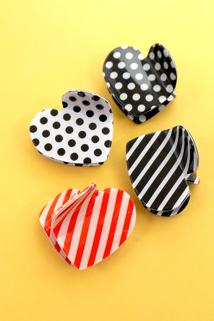 Polka Dot & Striped Heart Hair Claw Clips | 40H1053