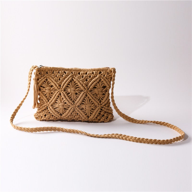 Woven Macrame Tassel Crochet Crossbody Handbag | 40P601