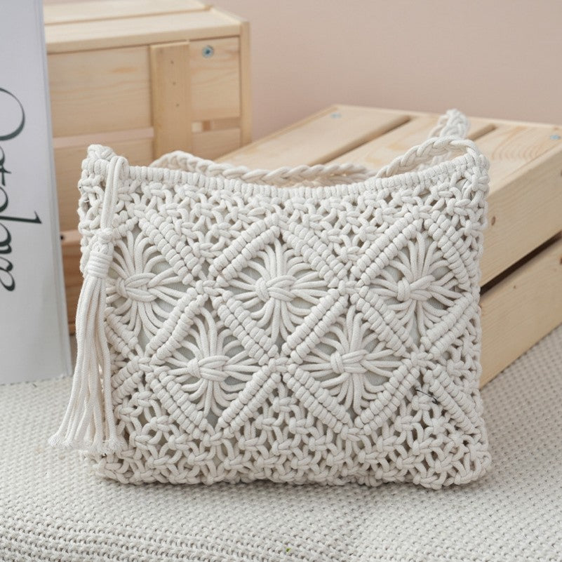 Woven Macrame Tassel Crochet Crossbody Handbag | 40P601
