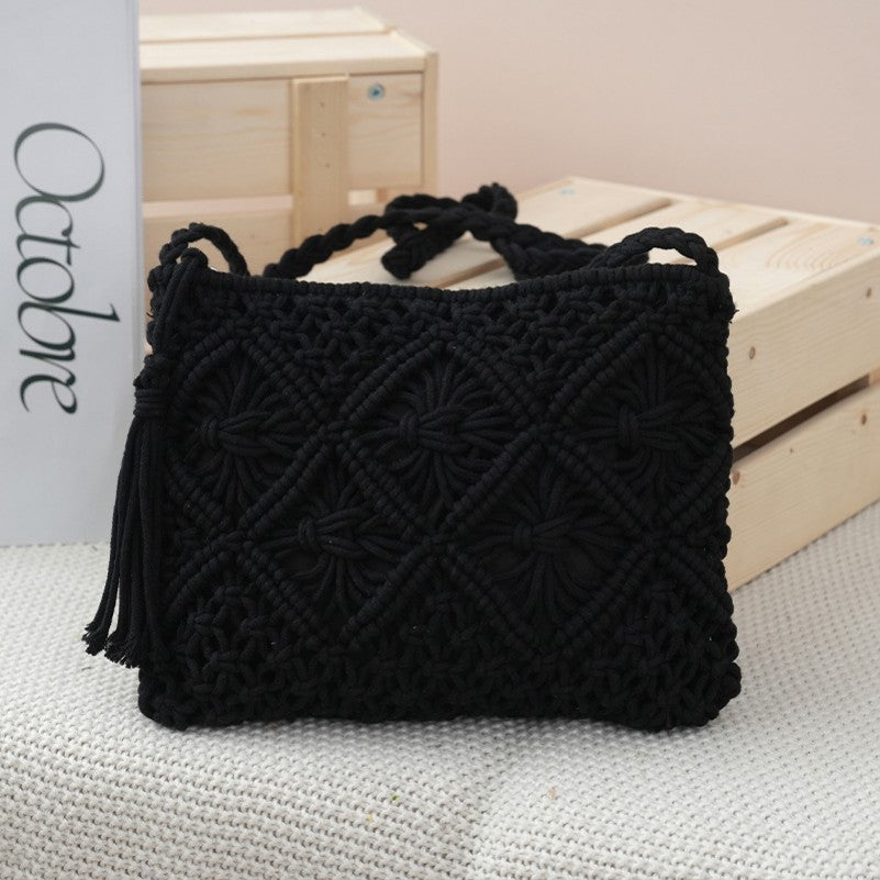 Woven Macrame Tassel Crochet Crossbody Handbag | 40P601