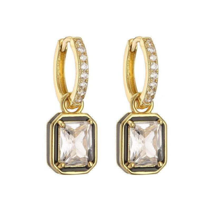 Enamel & Emerald-Cut Crystal Huggie Drop Earrings | 40E475