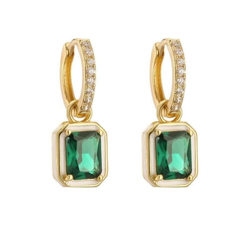 Enamel & Emerald-Cut Crystal Huggie Drop Earrings | 40E475