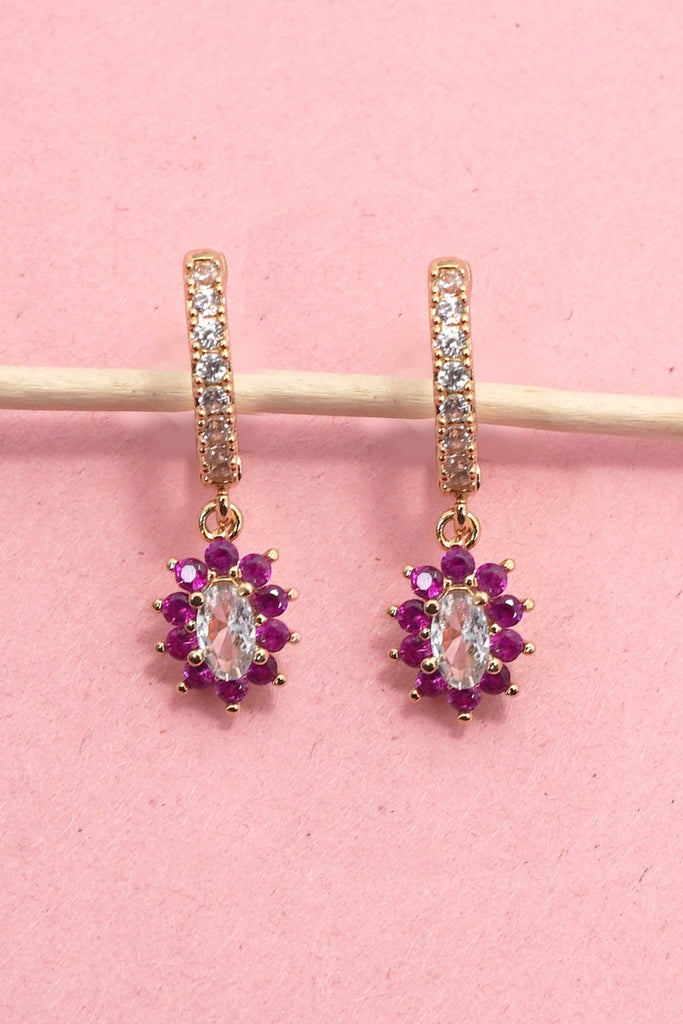 Sparkling Floral Bloom Crystal Huggie Earrings | 40E476