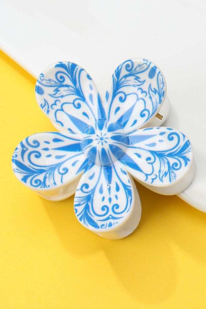 Blue & White Porcelain Flower Hair Claw Clips | 40H1065