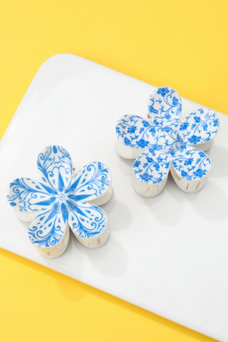 Blue & White Porcelain Flower Hair Claw Clips | 40H1065