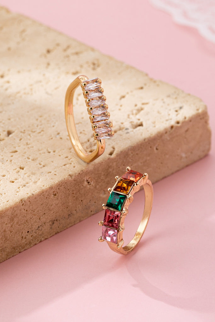 Rainbow Crystal Wrap Ring 2pcs Set | 80R241