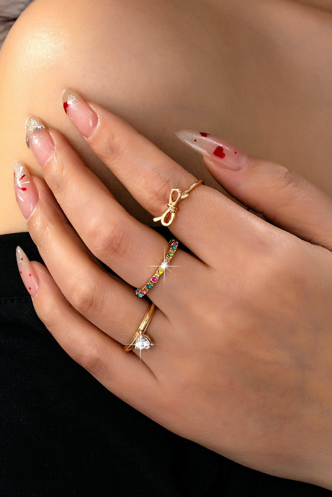 Rainbow Crystal Bow Statement Ring Set | 80R243