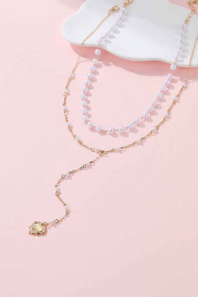 Layered Pearl Y-Necklace with Heart Pendant | 40NK9672