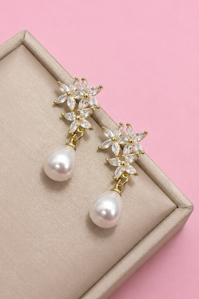 Shimmering Floral Vine Pearl Drop Earrings | 40E485