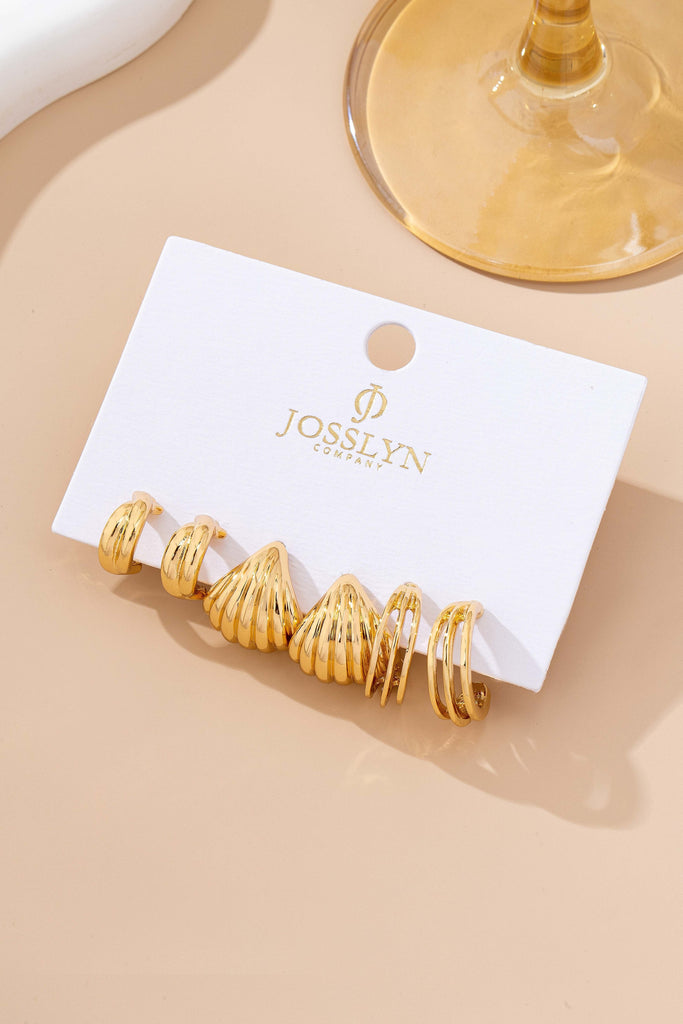 Vintage Gold Shell & Ribbon Hoop Trio Earrings | 80E62115