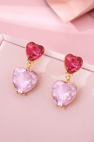 Amethyst & Rose Crystal Double Heart Drop Earrings | 80E62097