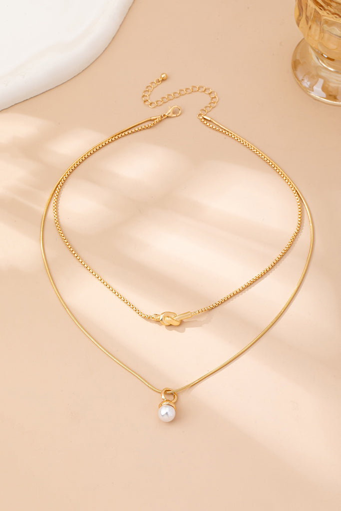 Layer Knot & Acorn Pendant Duo Drop Necklace | 80N92865