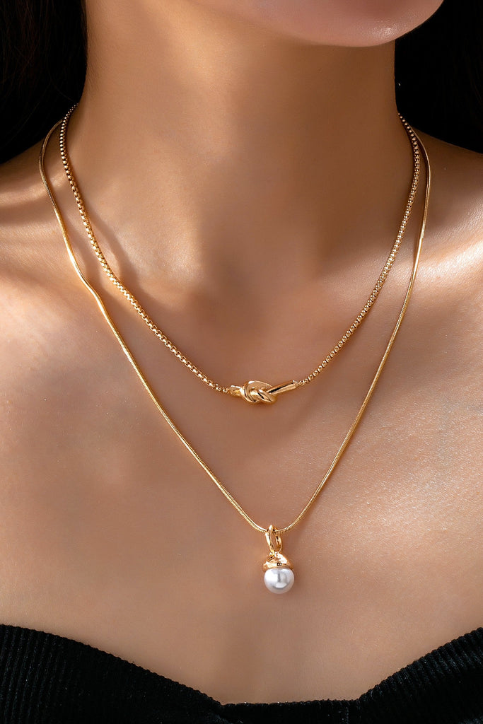 Layer Knot & Acorn Pendant Duo Drop Necklace | 80N92865