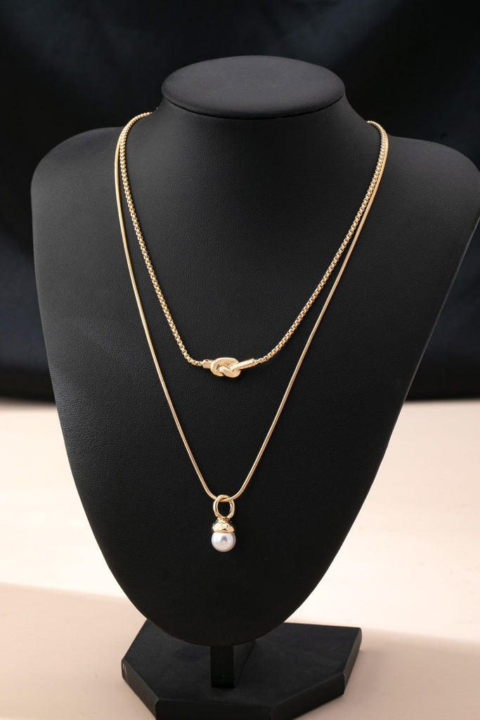 Layer Knot & Acorn Pendant Duo Drop Necklace | 80N92865