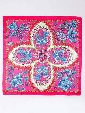 Vibrant Pink Floral Silk-Feel Scarf | 40SC705