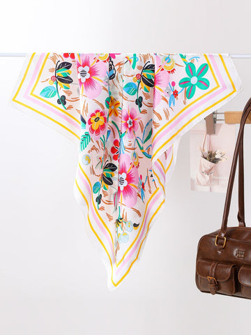 Multi-Color Floral Silk-Feel Scarf | 40SC704