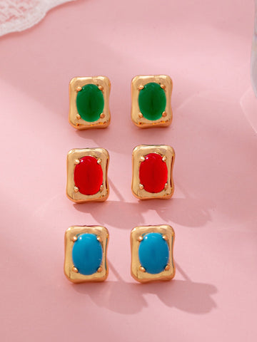 Rectangle Gold Frame Stud Earrings | 80E61915
