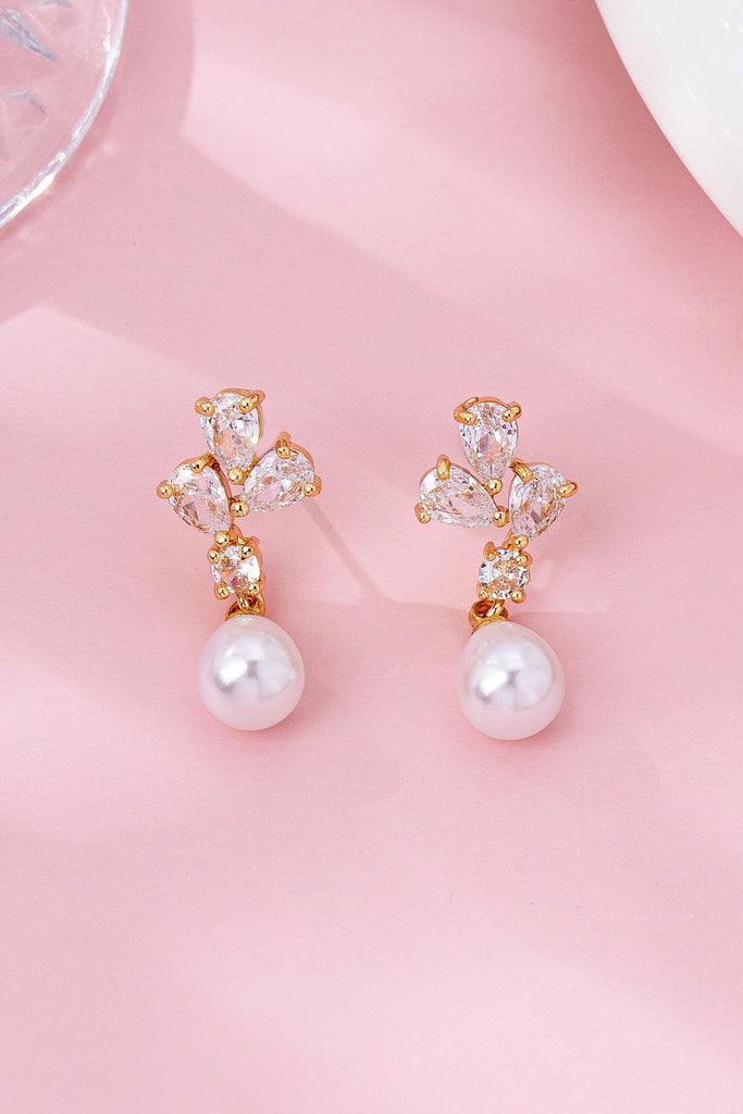 CZ Crystal Cluster & Teardrop Pearl Earrings | 80E61988