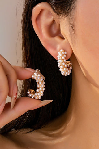 Gold-Tone Multi-Pearl C-Hoop Earrings | 80E61992