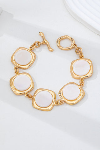 White Pearly Inlay Square Link Bracelet | 80B1752