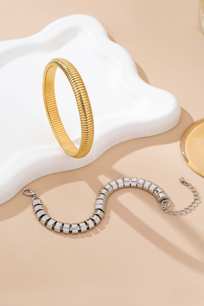 Two-Tone Mixed Chain Bangle Set | 80B1686