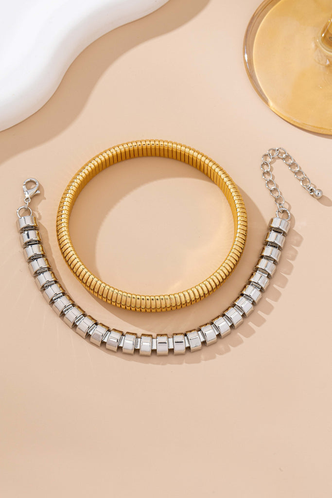 Two-Tone Mixed Chain Bangle Set | 80B1686