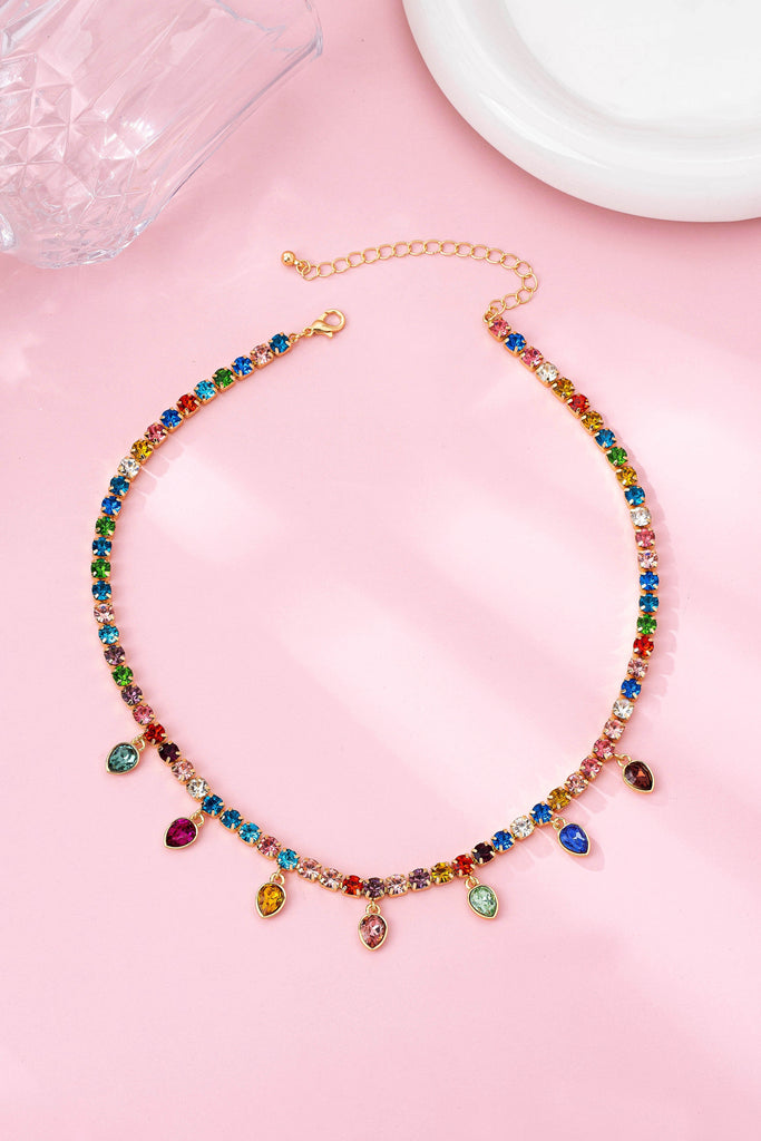 Multicolor Glass Crystal Tennis Teardrop Necklace | 80N92890